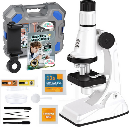 Mikroskop Edukacyjny dla Dzieci 1200x Zestaw Naukowy STEM + Walizka i Akcesoria do Eksperymentów