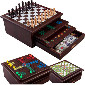 15-in-1 Wooden Game Set Ludo Chess Checkers EDUCATIONAL Gift XXL Board Games Compendium