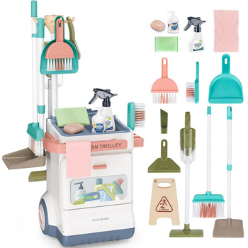 Kids Cleaning Set 20in1 Pretend Play Cleaning Trolley with Toy Vacuum Cleaner Mop Bucket & Housekeeping Accessories by sferazabawek