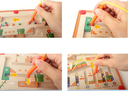 Drewniany labirynt mario długopisem magnetyczny gra montessori zabawka sortowania