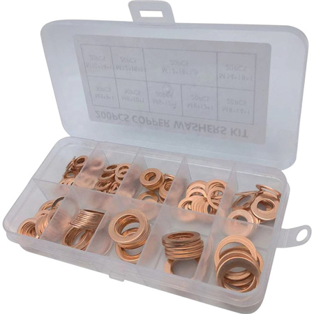 Set of copper metal washers large set xl 200 pcs 9 rozm. 9-18