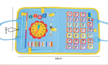 TABLICA SENSORYCZNA MANIPULACYJNA MONTESSORI ZEGAR MATERIAŁOWA NAUKA