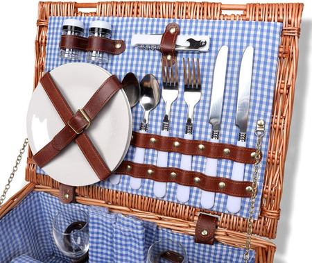 Thermal picnic basket wicker equipment cutlery plates 2 person set