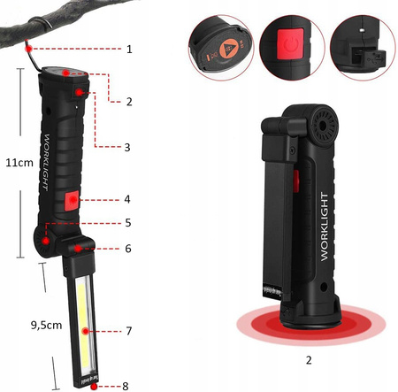 LAMPKA WARSZTATOWA COB LATARKA Z MAGNESEM + HAK USB 5w1 DO WARSZTATU MOCNA