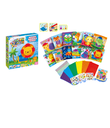 FOAM MOSAIC Sticker Art ANIMALS Shapes 12 Pictures Creative Kit EDU + STICKERS
