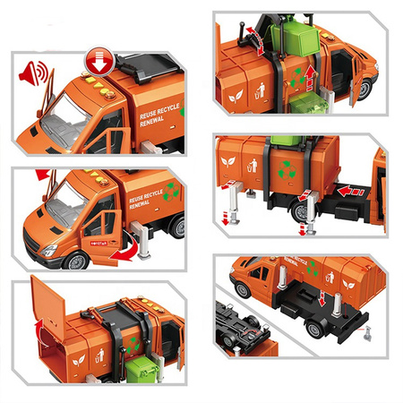 Auto śmieciarka ciężarówka z podnoszonym śmietnikiem światło dzwięk samochód  pojazdy dla dzieci prezent dla dzieci chłopcy 3 4 5 6 7 8 lat