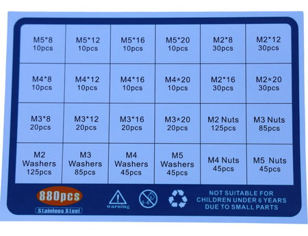 Set of bolt nuts 880 pcs of washers M2 M3 M4 M5 allen bolts Complete 