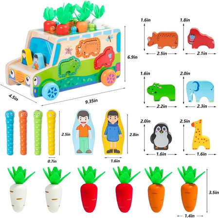 WOODEN EDUCATIONAL CAR Shape Sorter Carrots Blocks Montessori