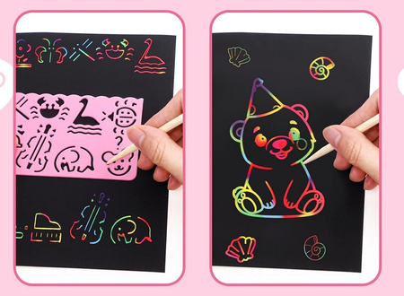 Zestaw Kreatywny Wydrapywanka Magiczne Tęczowe Kartki 3+ | Rozwój Motoryki