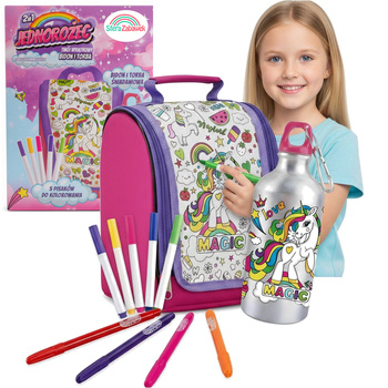 CREATIVE DIY KIT 2in1 Color Your Own Water Bottle 500ml + UNICORN Bag Pouch & Markers