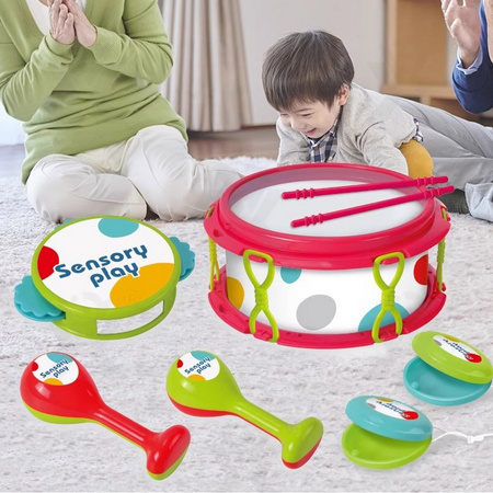 Zestaw Muzyczny Dla Dzieci Bębenek Instrumenty Tamburyn, Marakasy, Kastaniety