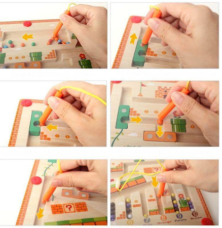 Drewniany labirynt mario długopisem magnetyczny gra montessori zabawka sortowania