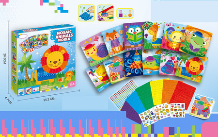 FOAM MOSAIC Sticker Art ANIMALS Shapes 12 Pictures Creative Kit EDU + STICKERS