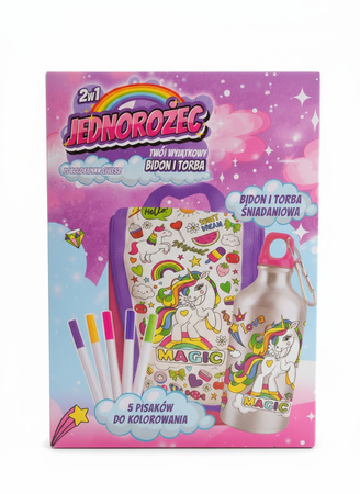 Torebka plecak Bidon do malowania 2w1 Jednorożec PISAKI ZESTAW KREATYWNY