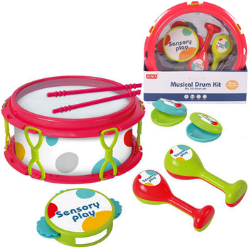 Zestaw Muzyczny Dla Dzieci Bębenek Instrumenty Tamburyn, Marakasy, Kastaniety