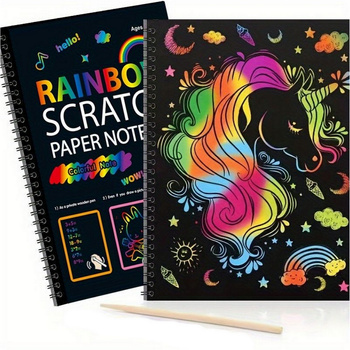 WYDRAPYWANKA TĘCZOWA ZDRAPYWANKA Magiczny Notes A4 Zeszyt na Spirali Rysik 